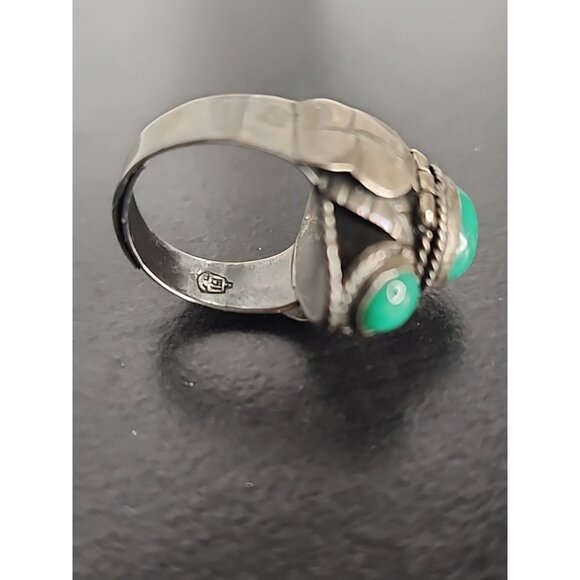 TAXCO 925 Sterling Silver Green Onyx Adjustable Poison Secret Ring jade Vintage - Picture 6 of 10